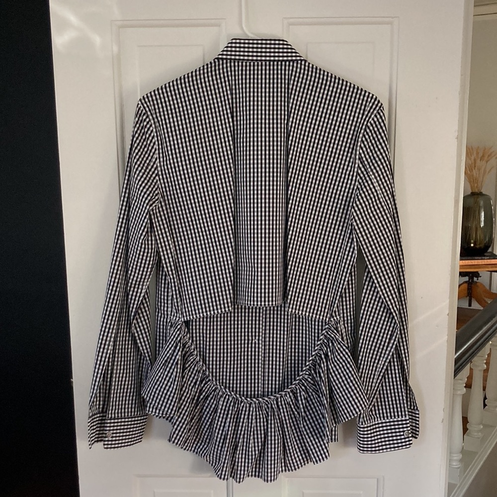 JOURDEN button front checkered shirt with back cutout and flounce